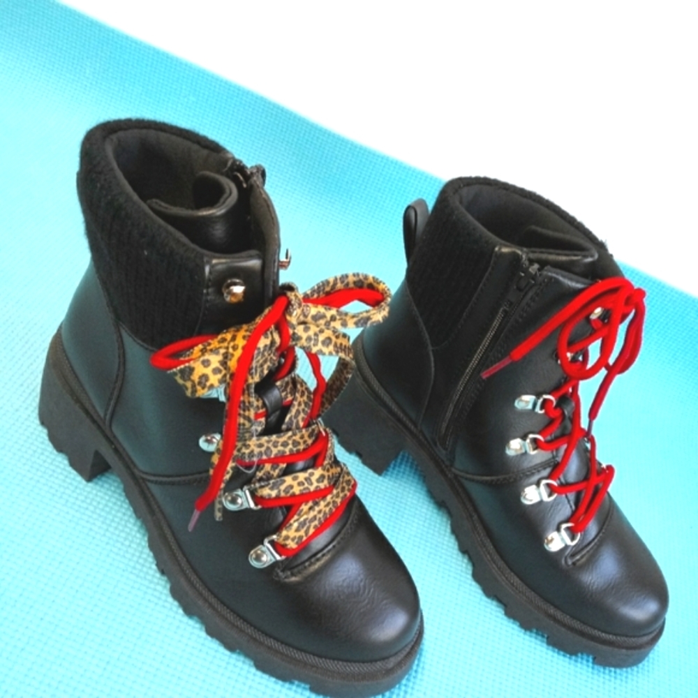 NEW Sugar Fella Combat Ankle Boots Side Zip Black Size 8.5M